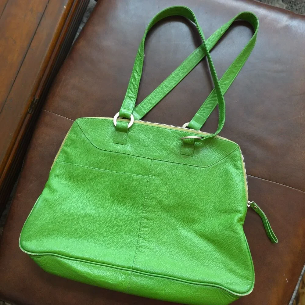 Vintage Latico Leathers Kelly Green Leather Laptop Tote USA Organizer Bag Rare